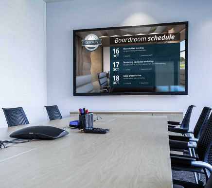 elementi calendar widget on corporate boardroom display