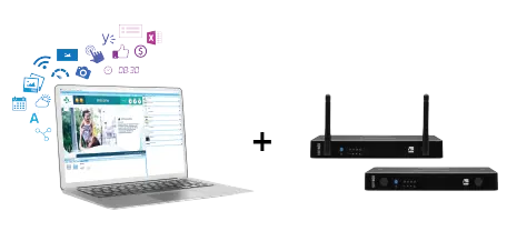 ordinateur portable avec logiciel de signalisation numérique spinetix elementi et lecteurs hmp