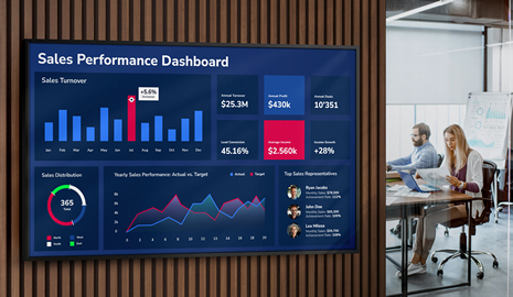 Mann interagiert mit datengesteuertes Digital Signage Grafik