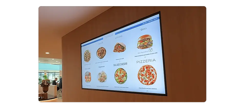 digital menu board showing the daily menu at millennium cafeteria