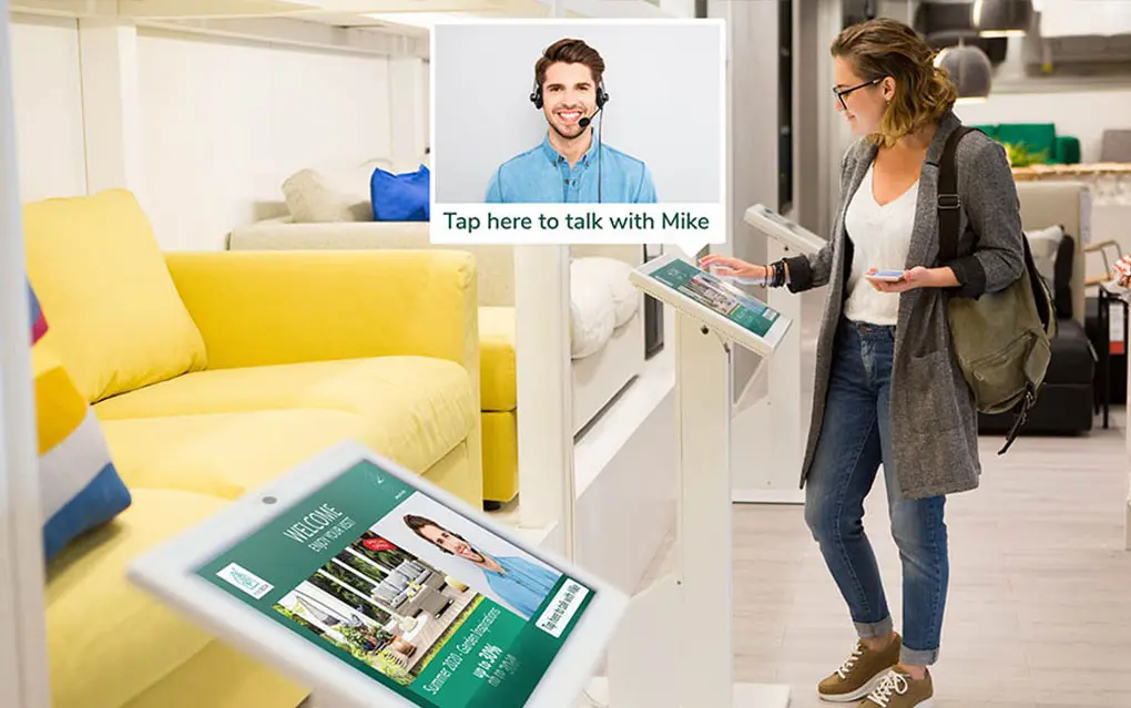 livechat video kiosk for retail at a hardware funiture store