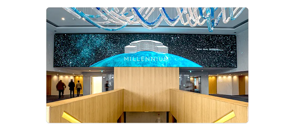 millennium LED video wall at smart building lobby